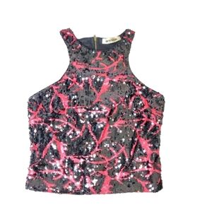 New Mystic Black Red Sequin Crop Top Sleeveless